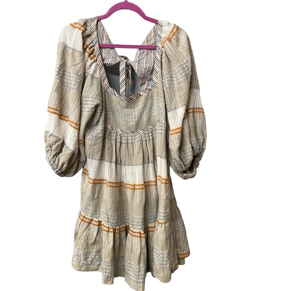 FREE PEOPLE Cosy Striped Mini Dress Size L Boho Hippie Coastal Beach - Picture 2 of 9